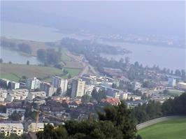 View back to Pfäffikon, Schwyz, from Etzelstrasse, Freienbach, with Lake Ober to the right and Lake Zurich to the left - 5.1 miles into the ride